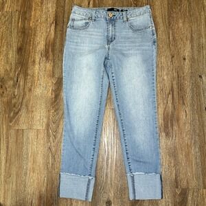 1822 Denim Cuffed Jeans Women's 8 Taylor Stretch Mid Rise Stone Wash Blue